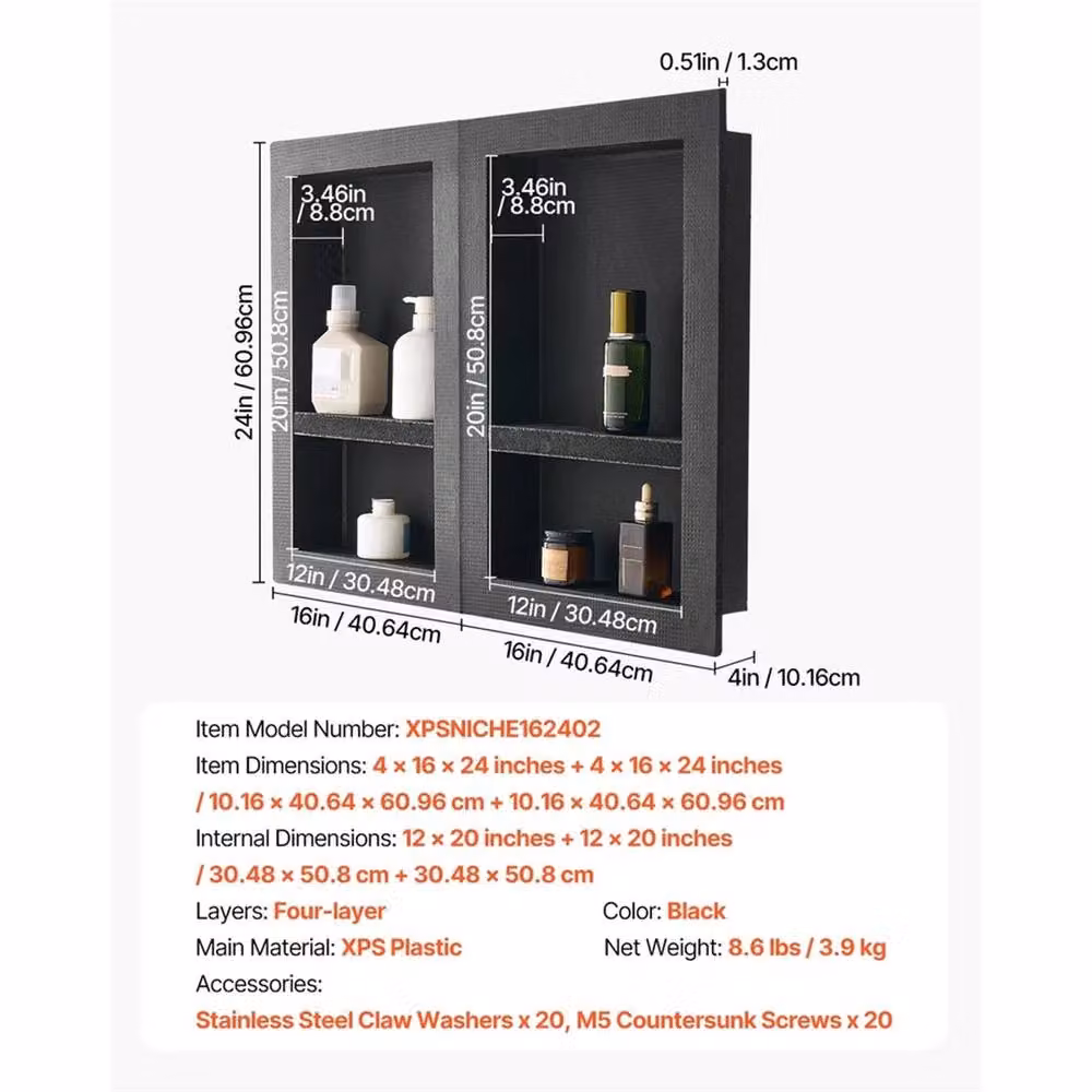 EONLION Black Recessed Wall Bathroom Organizer – 2