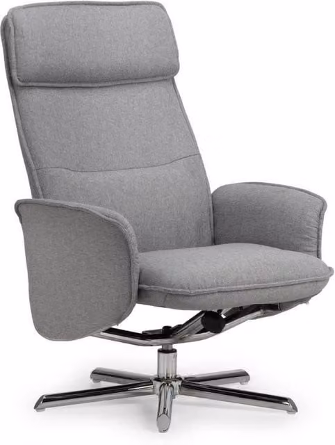 Ashfield Grey Linen Recliner and Ottoman with Chrome Metal Base – 1