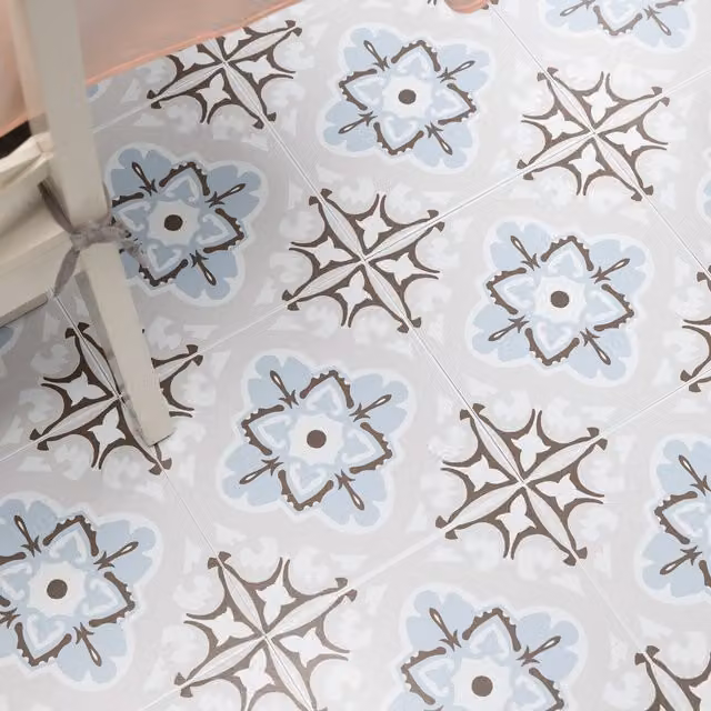 d-c-fix Vintage Crest Self-adhesive Vinyl Floor Tiles in Grey and Blue