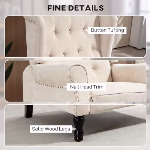 HOMCOM Vintage Wingback Recliner Armchair in Beige with Solid Wood Frame – 5