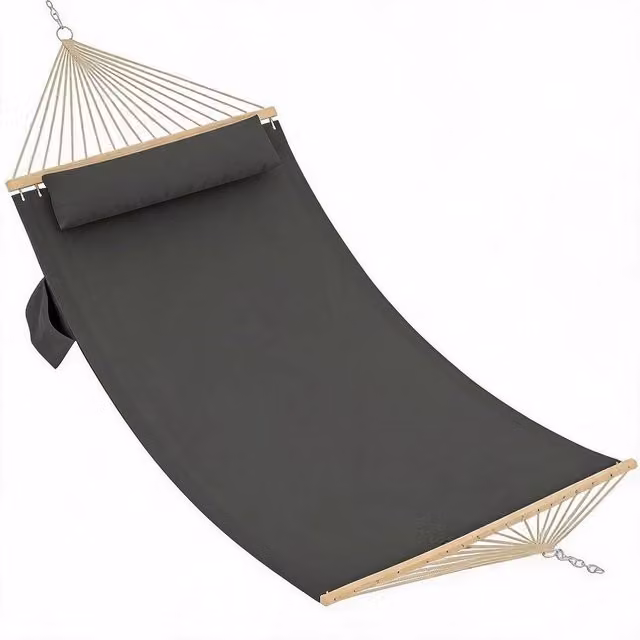 KORVIXA 2 Person Hardwood Spreader Bar Hammock in Black with Cushions, W/D/H: 100 x 100 x 100 cm – 1