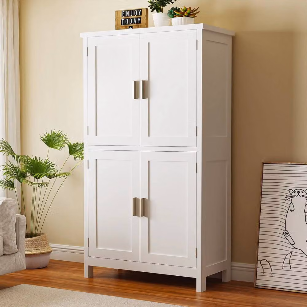 FORGEVIO Modern White Freestanding Tall Kitchen Pantry Cupboard with Hinged Doors and Internal Shelves – 3