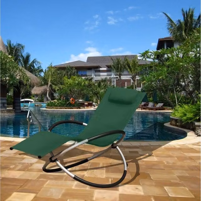 SmartLiving Luxury Foldable Zero Gravity Rocking Lounger Chair with Pillow, Dark Green