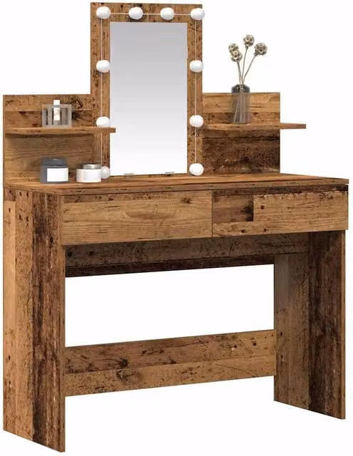 Berkfield Home Hollywood LED Dressing Table with Mirror in Brown Rustic Wood – 1