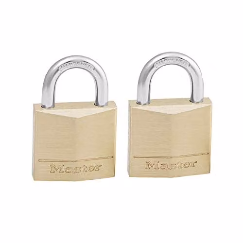Master Lock Pack of 2 Gold Brass Key Padlocks, W/D/H: 4.9 x 3 x 1.2 cm – 1
