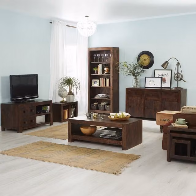 IH Design Rustic Mango Wood Corner TV Unit in Brown
