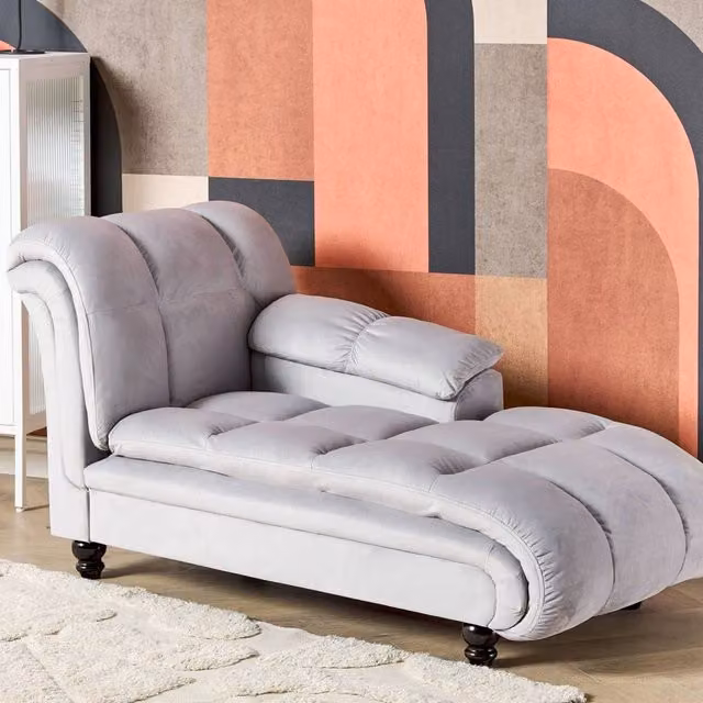 Wyld Haus Grey Velvet Left Hand Chaise Lounge with Black Wooden Frame