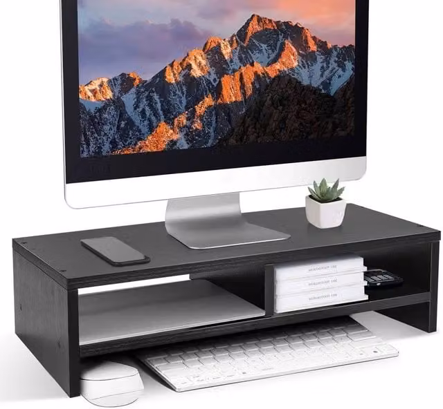 Havendro Black MDF Computer Desktop Monitor Stand and Laptop Riser Shelf