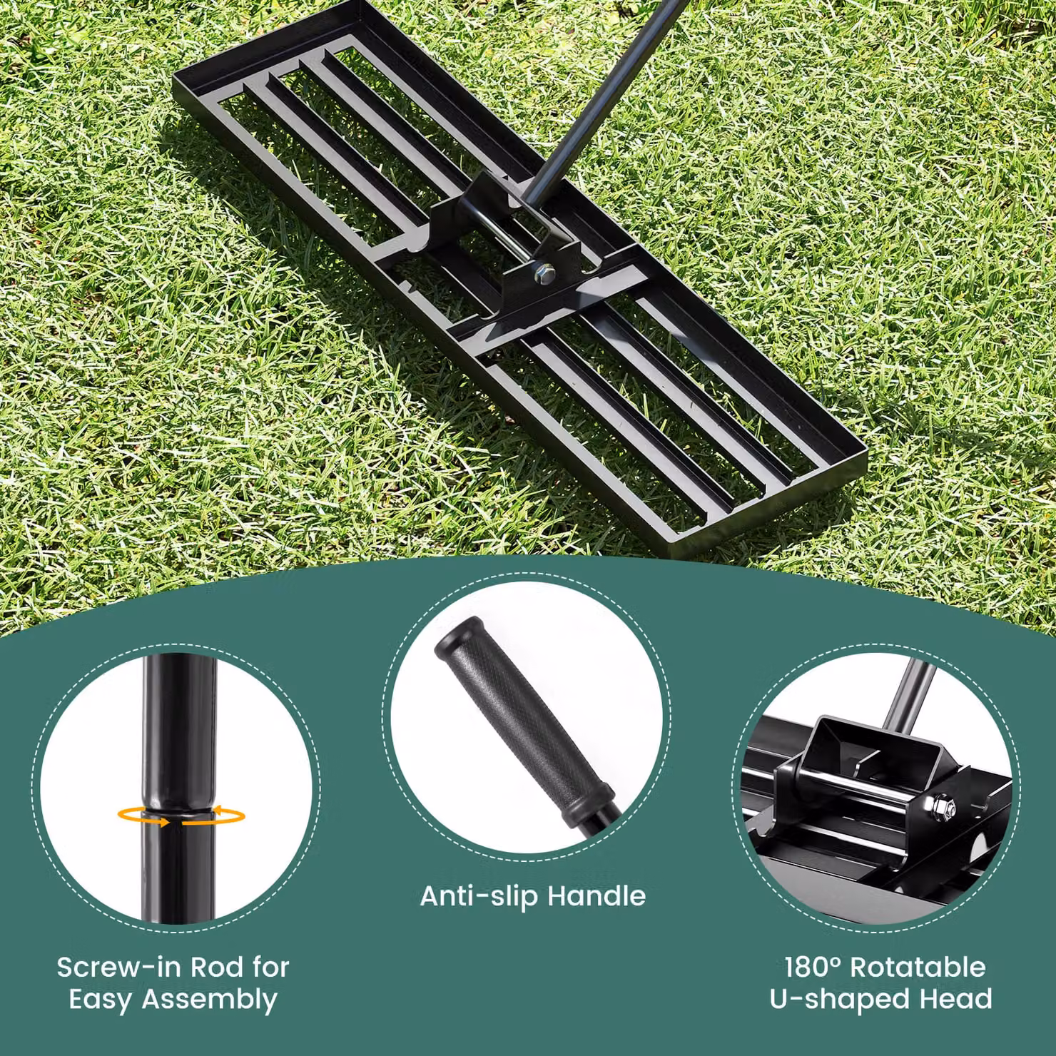Gymax Heavy Duty Lawn Leveling Rake in Black – 3