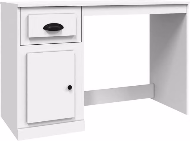 Berkfield Home Modern Computer Desk with Single Pedestal Drawer in White, W/D/H: 115 x 50 x 75 cm
