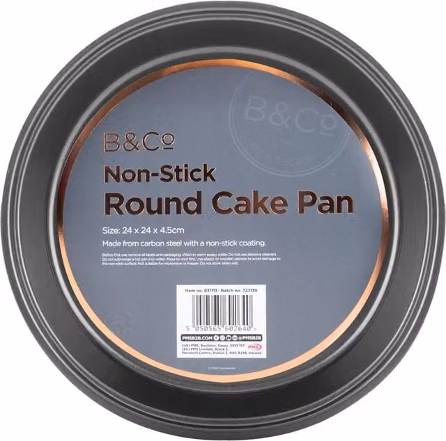 B&Co Non Stick Round Cake Tin, Silver Carbon Steel, 24 cm – 1
