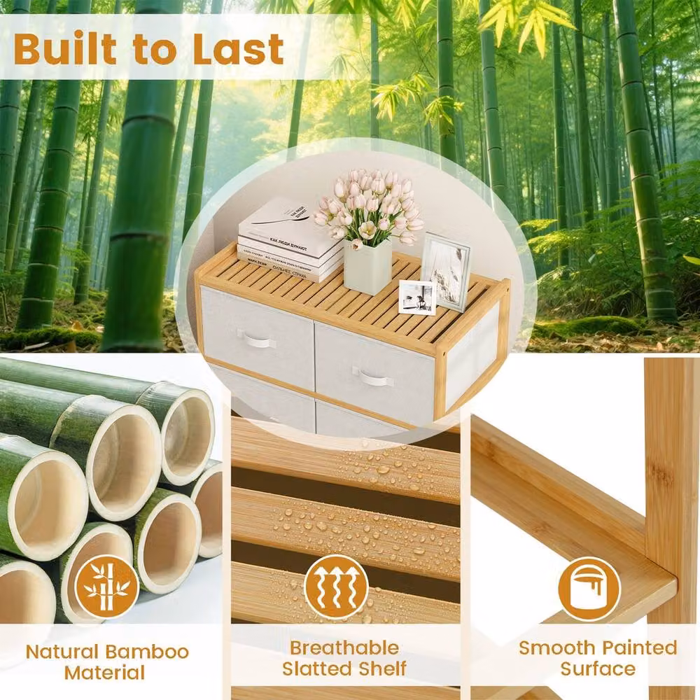 VOGREX 6-Drawer Bamboo Dresser and Freestanding Storage Tower Organizer in Beige – 2