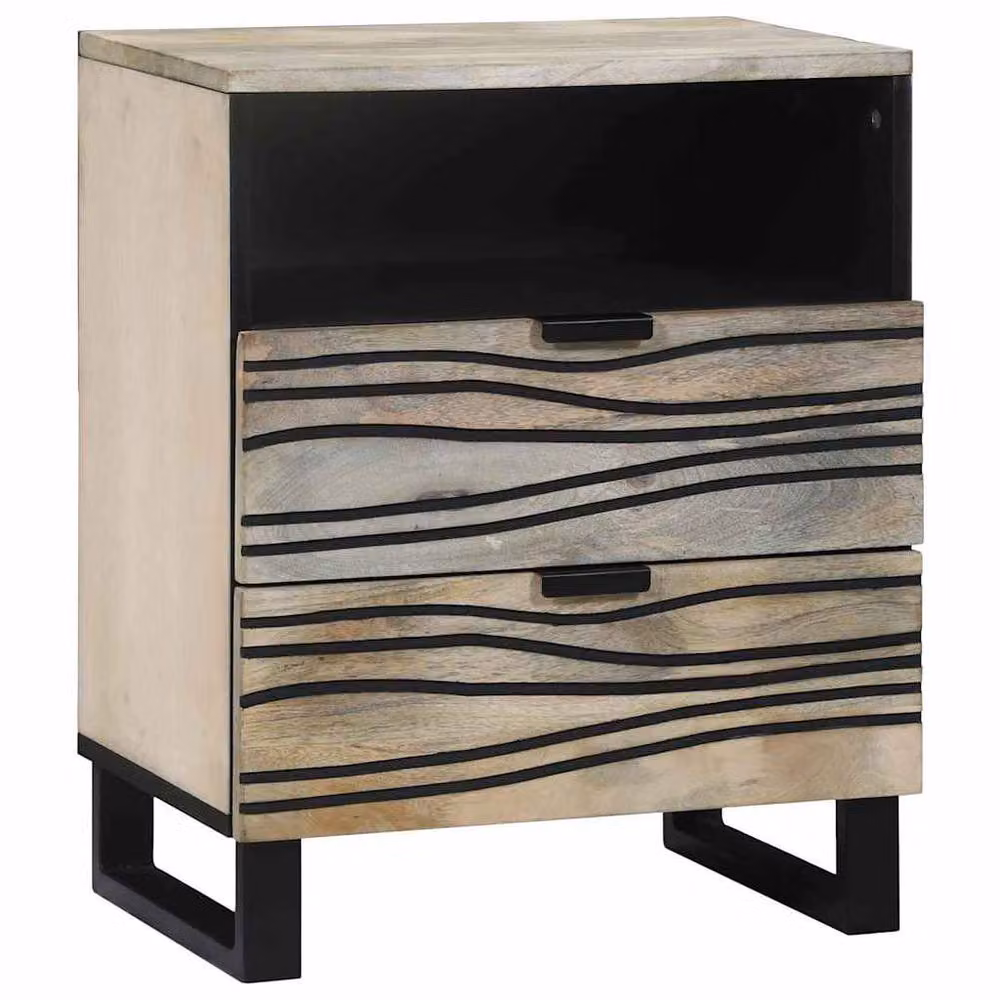 Berkfield Home Modern Bedside Table with Drawer in White and Black, W/D/H: 50 x 33 x 60 cm – 2
