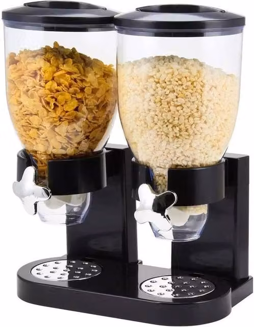 KORVIXA Double Cereal Dry Food Storage Dispenser, Black, W: 100 cm, D: 15 cm, H: 15 cm – 1