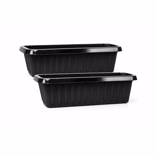 Simpa Plastic Chunky Trough Planter Pots, Black, Set of 2, Length: 75 cm