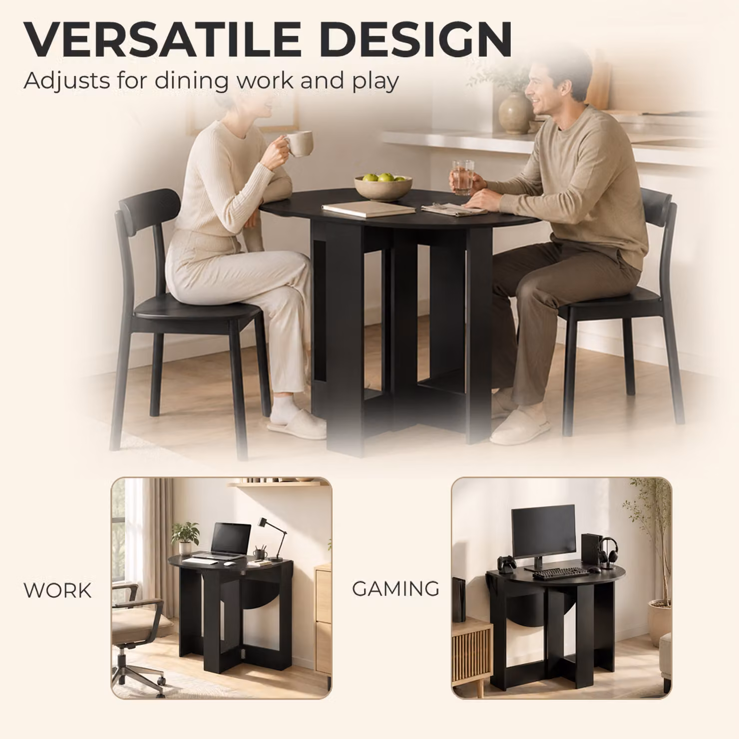 HOMCOM Black Drop-Leaf Folding Dining Table for Kitchen and Dining Rooms – 5