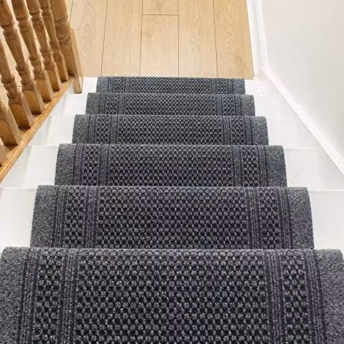 runrug Grey and Beige Aztec Geometric Stair Runner Rug, W: 80 cm, L: 600 cm – 6