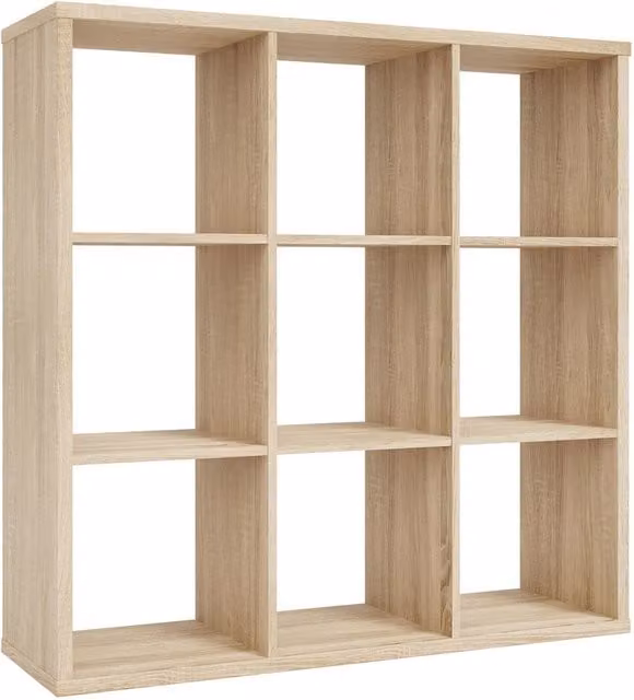 Furniture To Go Mauro 3x3 Modern Open Back Shelving Unit in Sonoma Oak