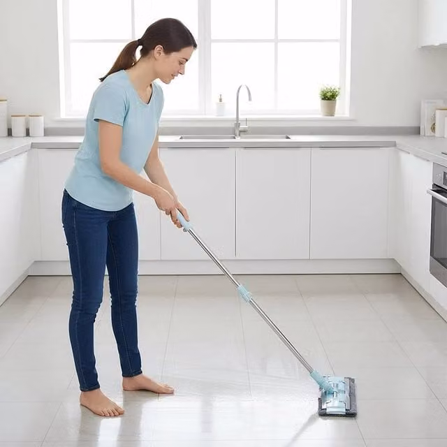 KORVIXA Blue Microfibre Cleaning Flat Mop with Telescopic Handle