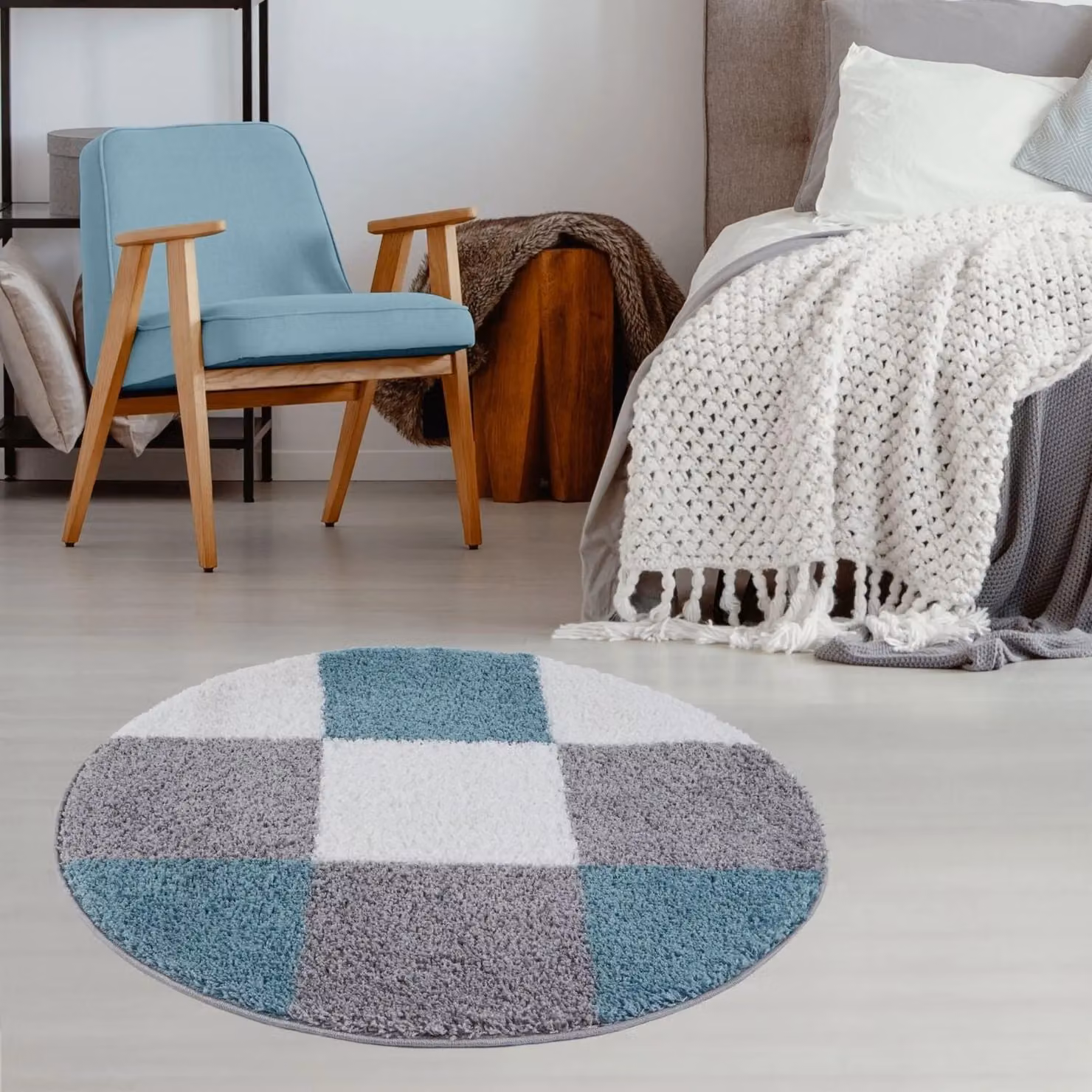 THE RUGS Soft Check High Pile Shaggy Rug in Duck Egg Blue, W/D/H: 80 x 300 cm – 7