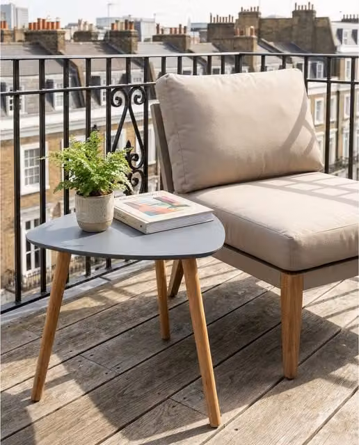 Noa and Nani Modern Round Pine Wood Side Table in Grey for Garden, Terrace or Balcony