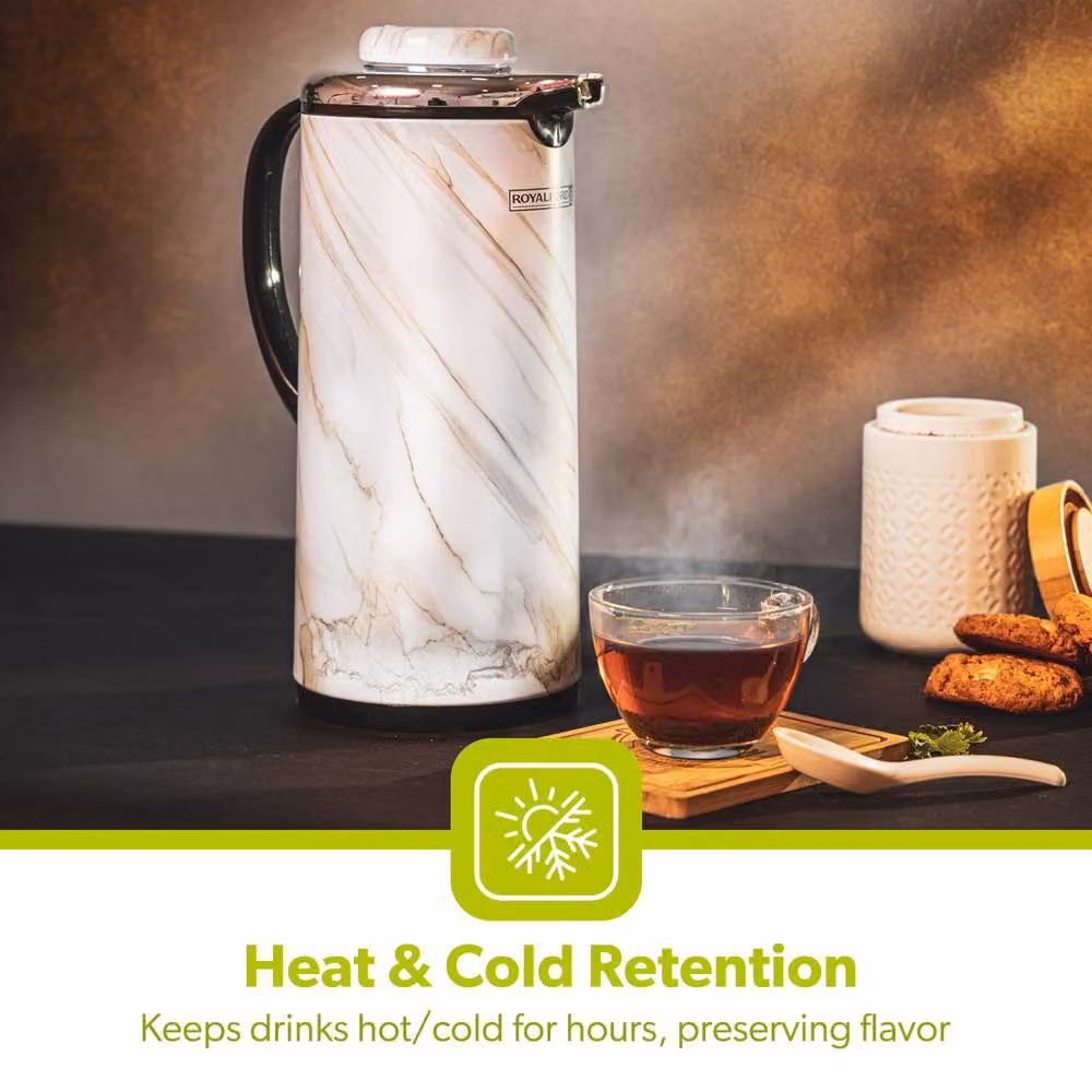 Royalford Marble Vacuum Flask Double Walled Insulated Tea Carafe Jug, White, 1600 ml – 3