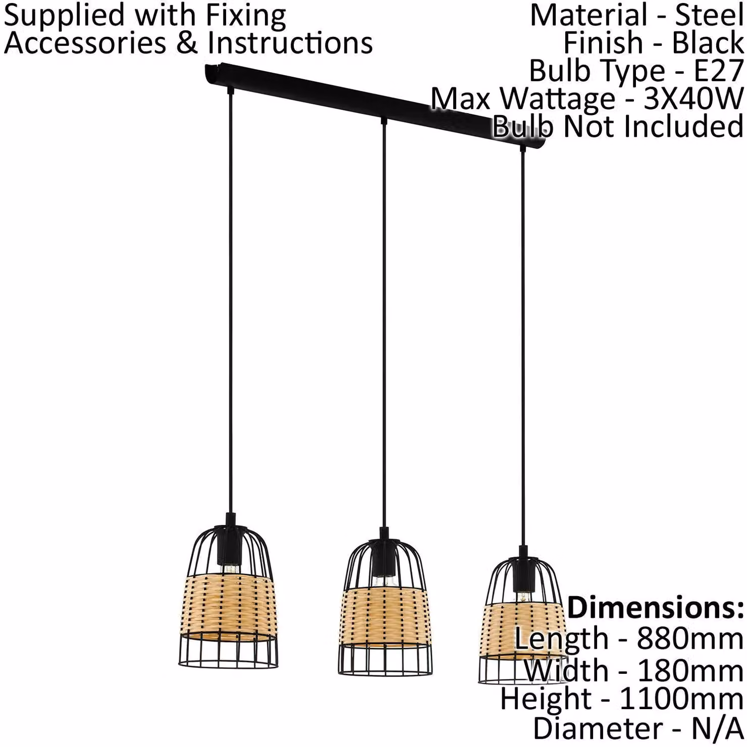 Loops Ceiling Spot Light and 2x Matching Wall Lights in Black Metal and Wicker Wood Shade – 2