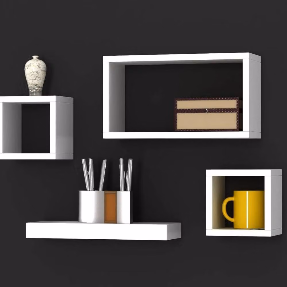 Kelvenix Set of 4 White Wooden Floating Cube Wall Shelves with Back Panel – 2