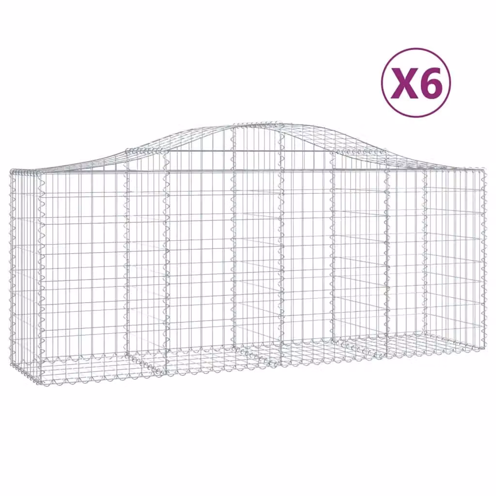 Berkfield Home Arched Gabion Baskets, 6 Piece Set, Silver Galvanised Steel, W: 200 cm, D: 50 cm, H: 80-100 cm – 2