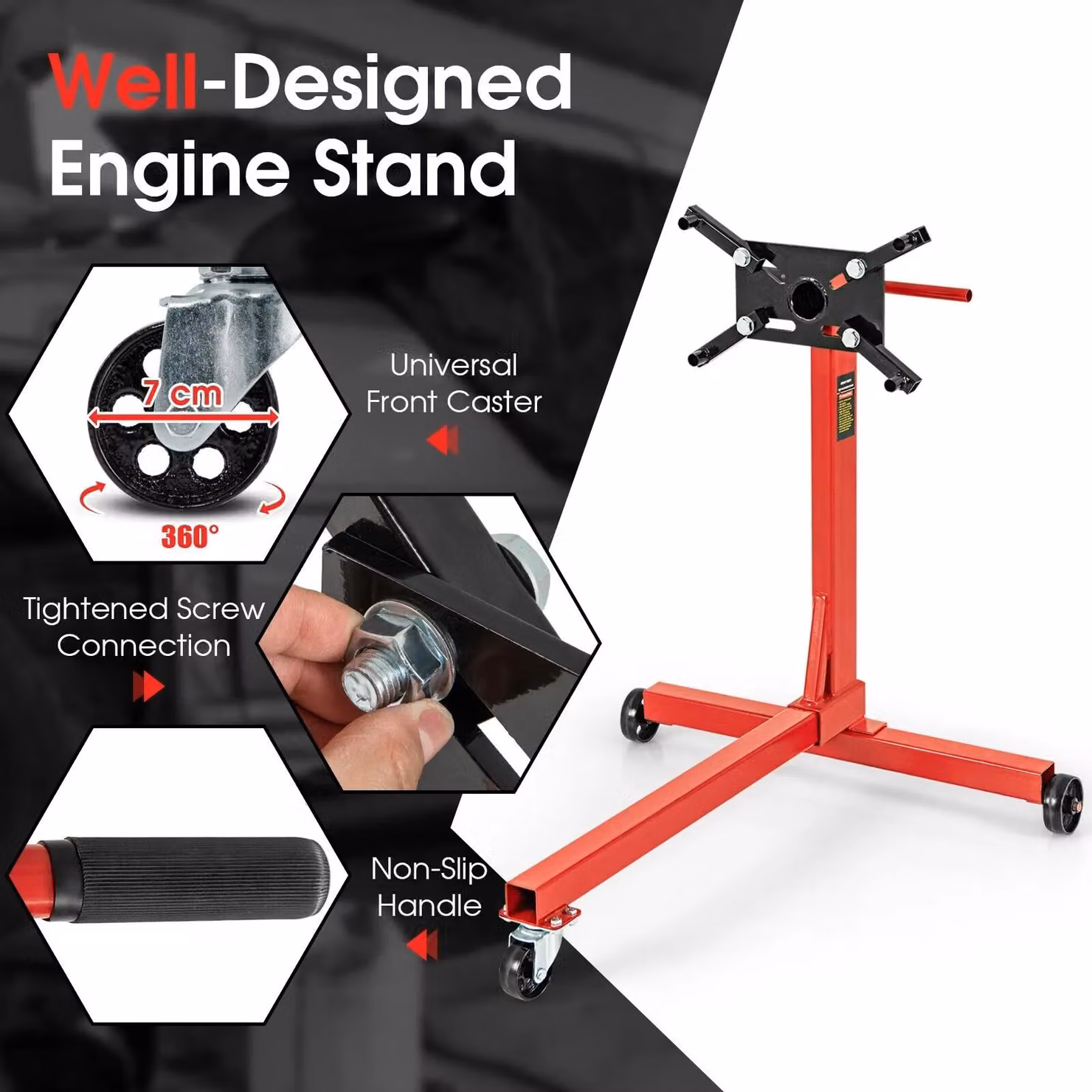 Gymax Heavy Duty Engine Stand with 340kg Capacity in Red – 7