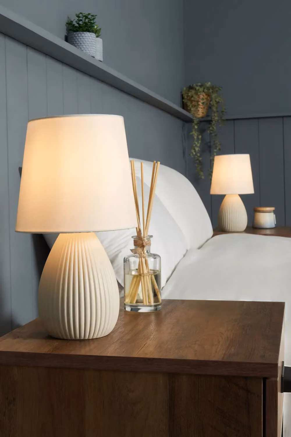BHS Lighting Freya 2 Pack Ceramic Table Lamps in White – 2