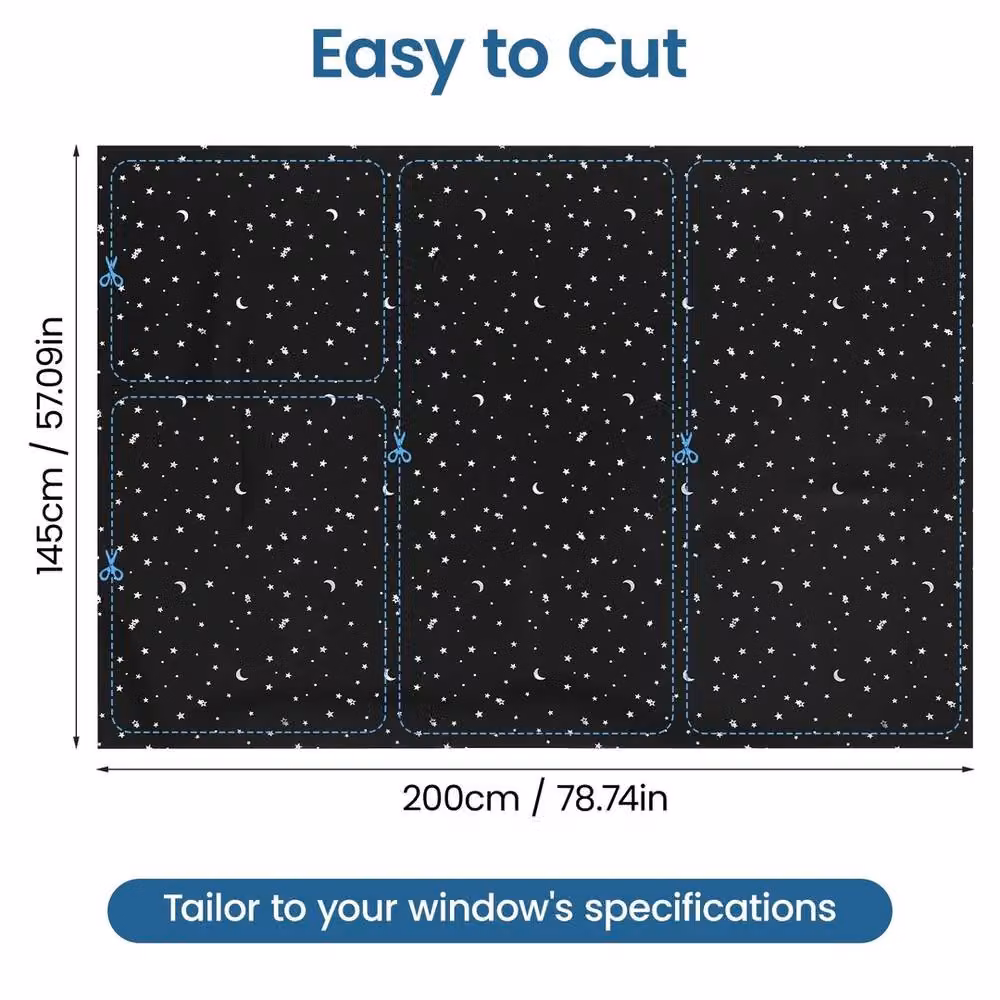 FLAVORA Adhesive Blackout Blinds in Black, Thermal Insulating Polyester, W/H: 200 x 145 cm – 2