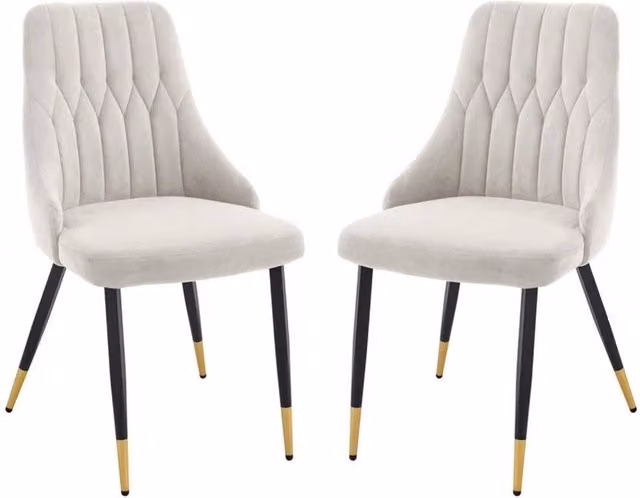 Hinsinc Set of 2 Beige Cream Velvet Dining Chairs with Gold Metal Legs