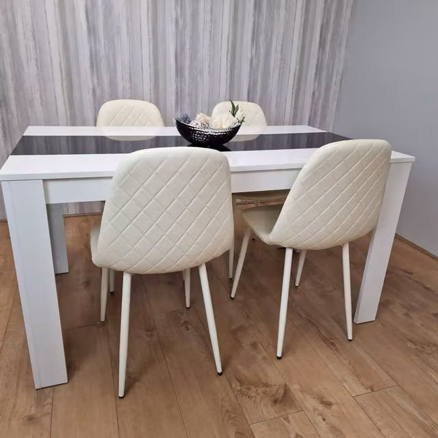 Kosy Koala Modern Rectangular Dining Table and 4 Chairs Set in Black and White