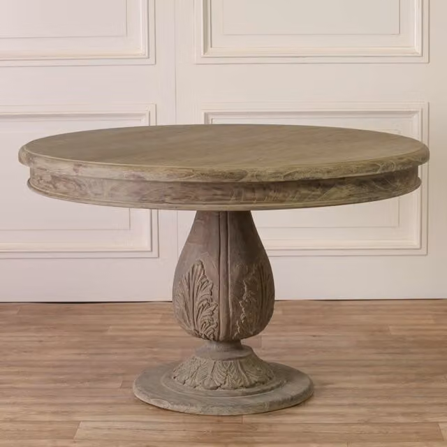 Glasstone Round Pedestal Acorn Dining Table in Brown, Diameter: 120 cm, Height: 78.5 cm