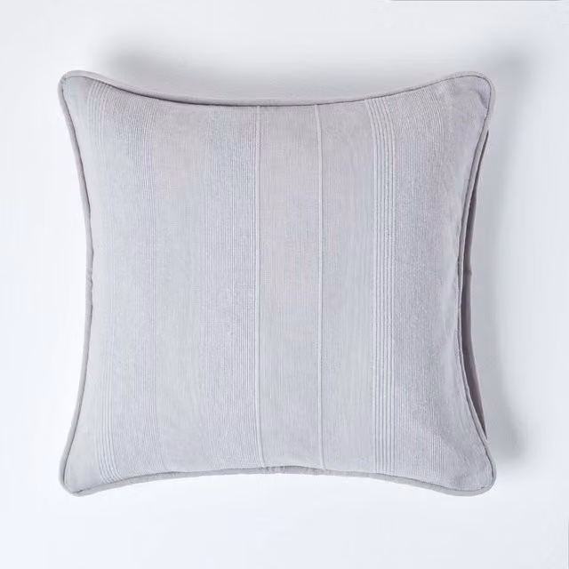 Homescapes Cotton Rajput Ribbed Square Cushion Cover in Silver Grey, 60 x 60 cm