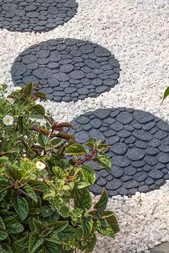 Nicoman Grey Rubber River Rock Garden Stepping Stones, Set of 4 – 7