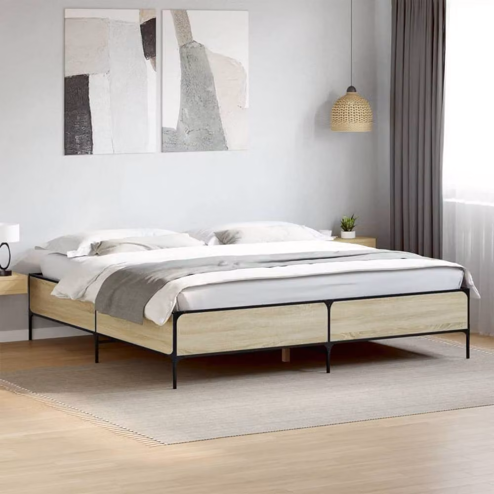 Berkfield Home Sonoma Oak Bed Frame in Light Oak, W/D/H: 180 x 200 cm, Super King Size – 2