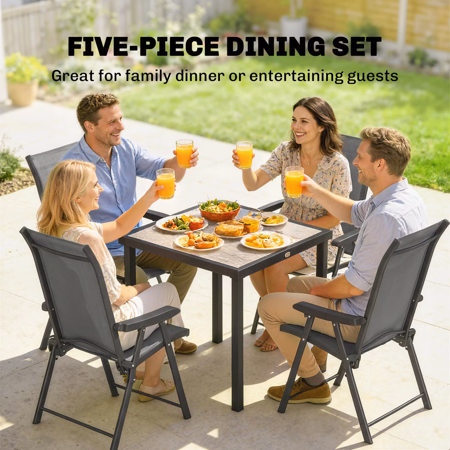 Outsunny 5 Piece Outdoor Dining Set in Grey, Featuring a Square Table and Four Folding Chairs – 3