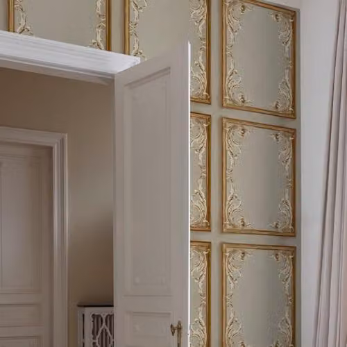 Grandeco Paul Moneypenny Rococo Plaster Pattern Wallpaper in Beige, Gold and Grey – 2