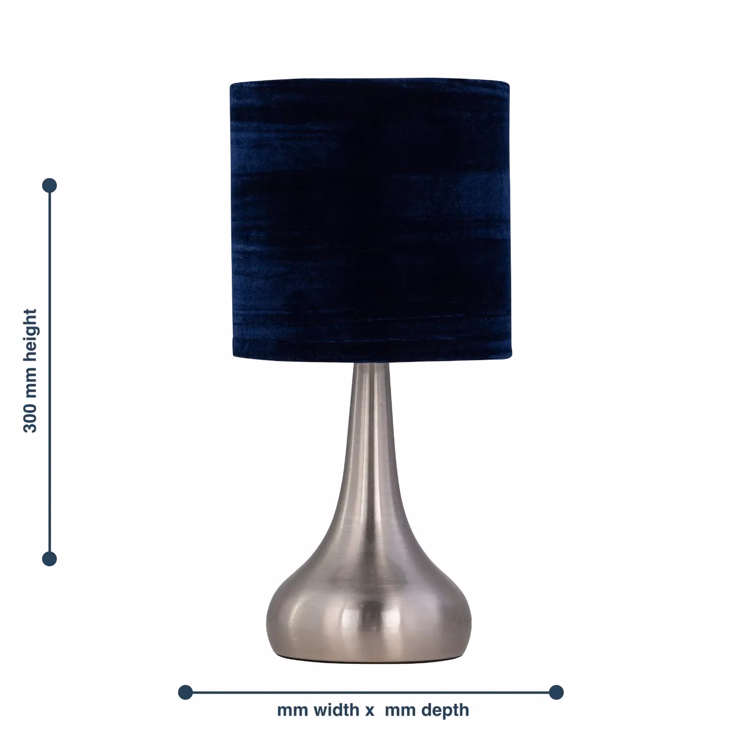 First Choice Lighting Romana Touch Table Lamp in Brushed Chrome with Blue Fabric Shade – 4