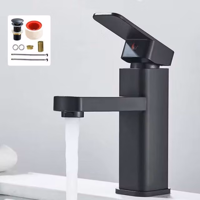 Hinsinc Waterfall Mono Mixer Tap for Cloakroom Basin, Matt Black