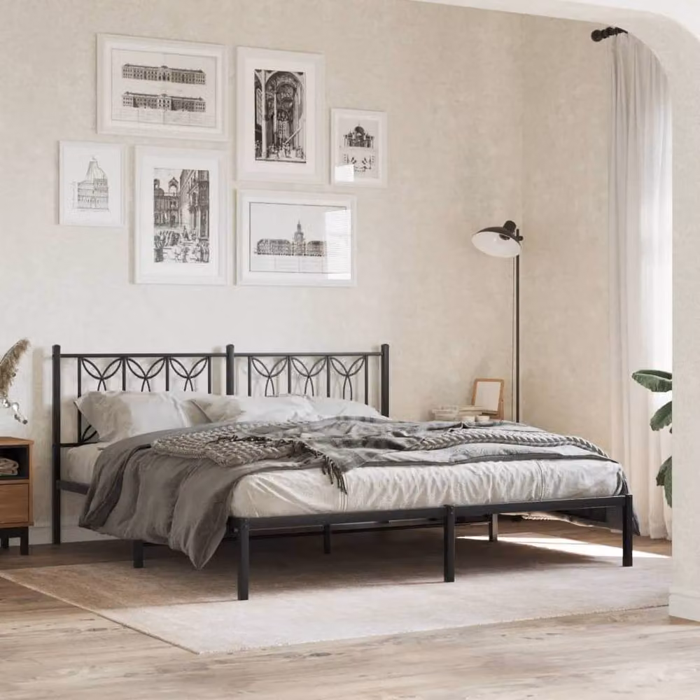 Berkfield Home Metal Bed Frame with Headboard, Black, W/D/H: 183 x 187 x 90 cm – 2