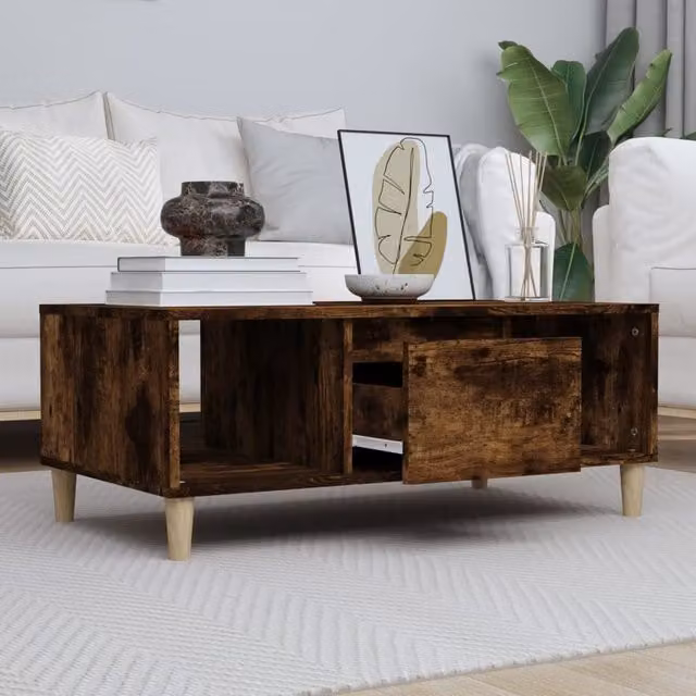 Berkfield Home Smoked Oak Coffee Table in Brown, W: 90 cm, D: 50 cm, H: 36 cm – 1
