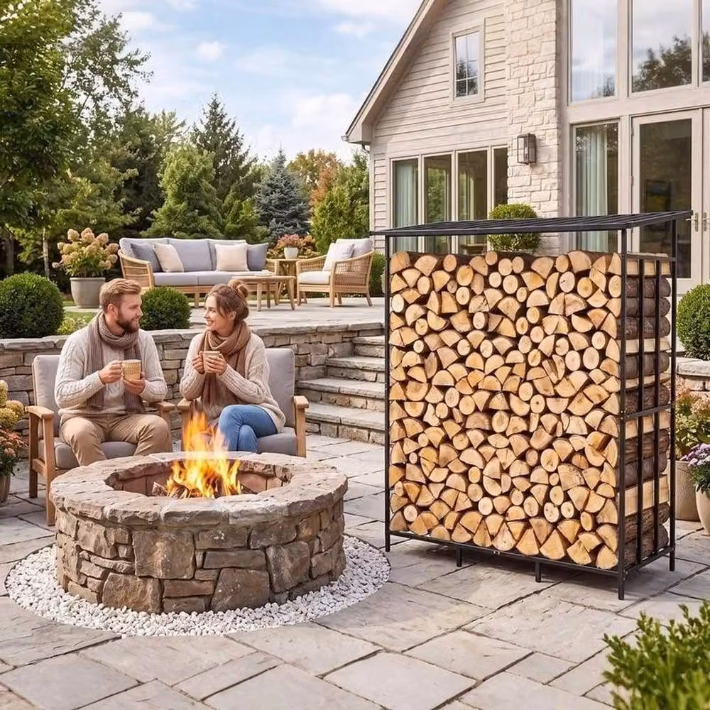 SPETLEK Heavy Duty Large Firewood Rack for Garden Storage, Black, W/D/H: 156.5 x 60 x 176.5 cm – 4