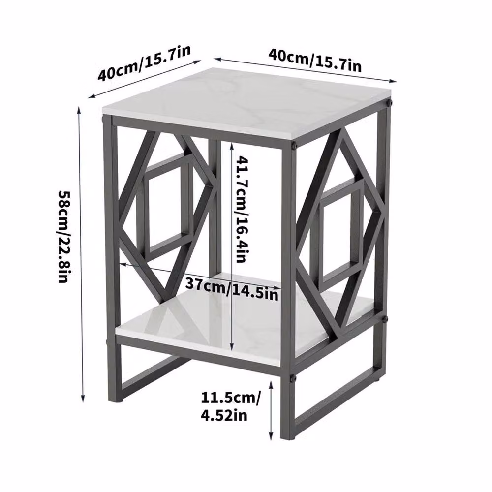 ERGOVEXA Modern Square Ceramic Side Table with X-Frame Metal Base in Black, White or Multicolour – 2