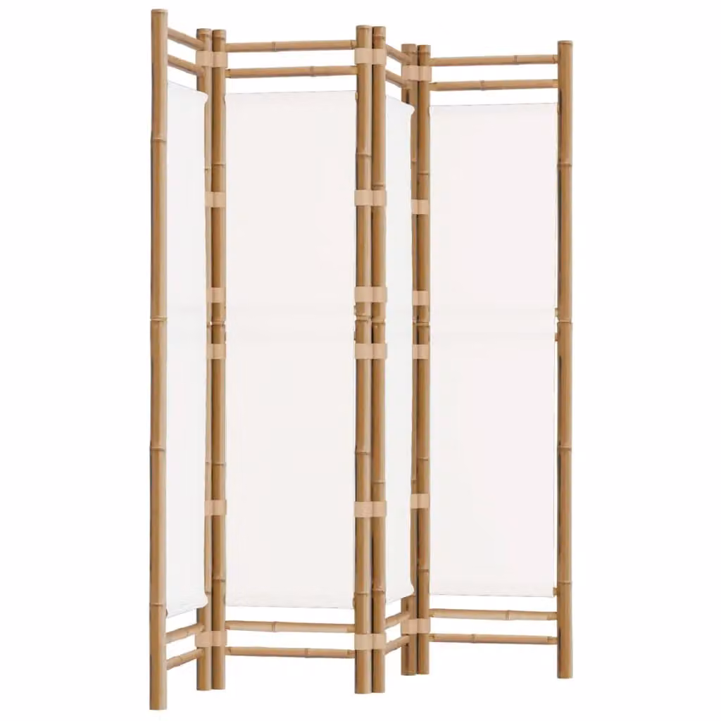 Berkfield Home 4-Panel Folding Room Divider in Beige Bamboo and Canvas, Height: 160 cm – 2