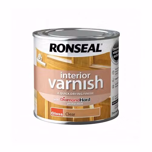 Ronseal Quick Dry Gloss Clear Interior Wood Varnish, 250 ml