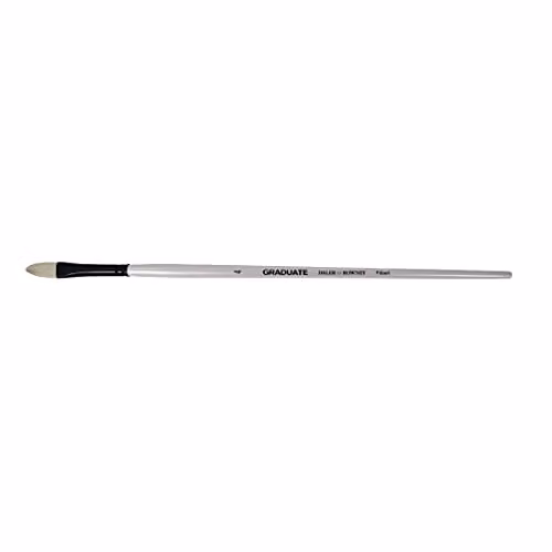 Daler-Rowney Graduate Oil Brush, Filbert Shape, Natural Hog Bristle, Size 4, White and Silver with Wood Handle