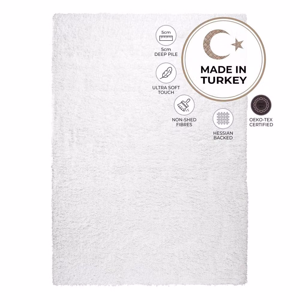 Bravich LTD Shaggy Area Rug in White, W: 110 cm, D: 60 cm – 4
